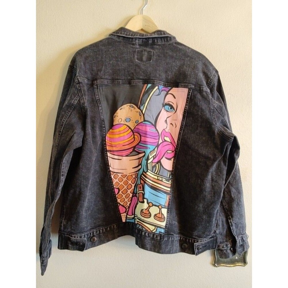 New with tag Men Fashion Nova Men Space Cream Cotton Denim Black Jacket Size XL